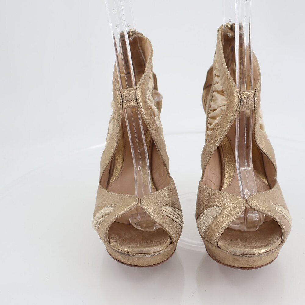 Fendi Heels Women's Size 5.5 Gold Metallic Leather Fabric Platform - Picture 4 of 13